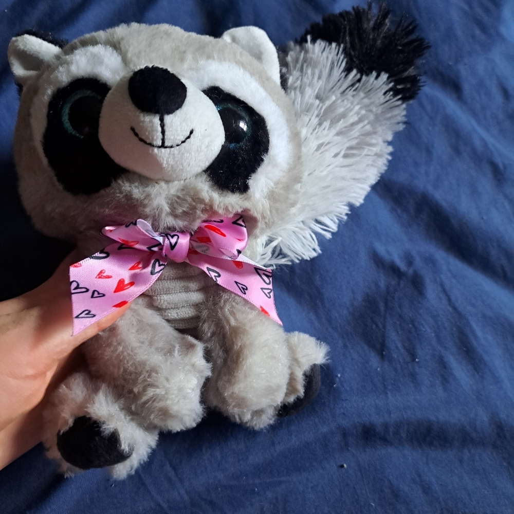Plush Raccoon Toy with Pink Bow